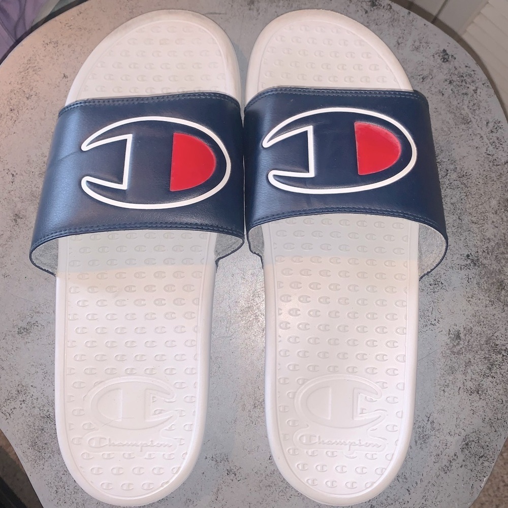Champion Big Logo White, Navy and Red Slide Sandals Men’s Size 11